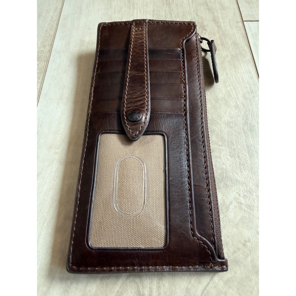Frye Melissa Snap Card Wallet Distressed Leather Western Boho Dark Brown - Picture 4 of 9